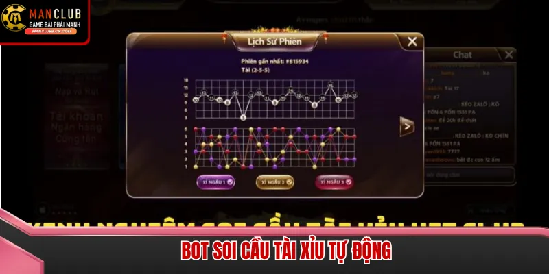 Giao diện Bot soi cầu Tài Xỉu tự động thông minh, hỗ trợ hiển thị trực quan ngay trên bàn cược