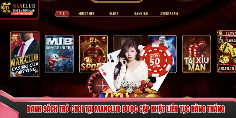 Danh sách trò chơi tại Manclub được cập nhật liên tục hàng tháng